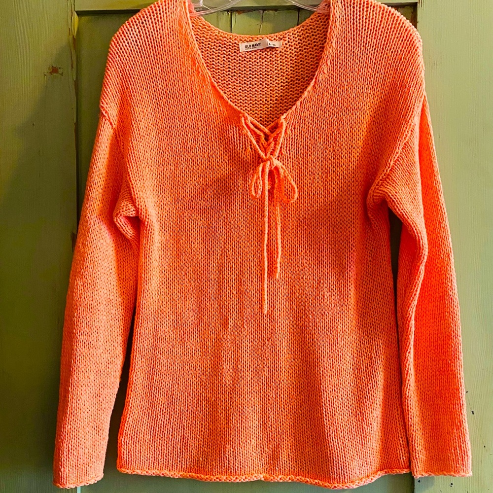 Old Navy Orange V-Neck Sweater with Tie Detail